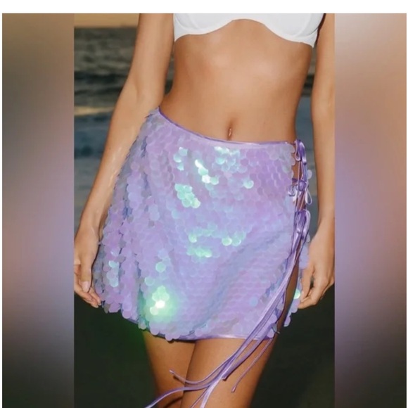 Anthropologie Iridescent Purple and Green Mini Skirt - Picture 3 of 7